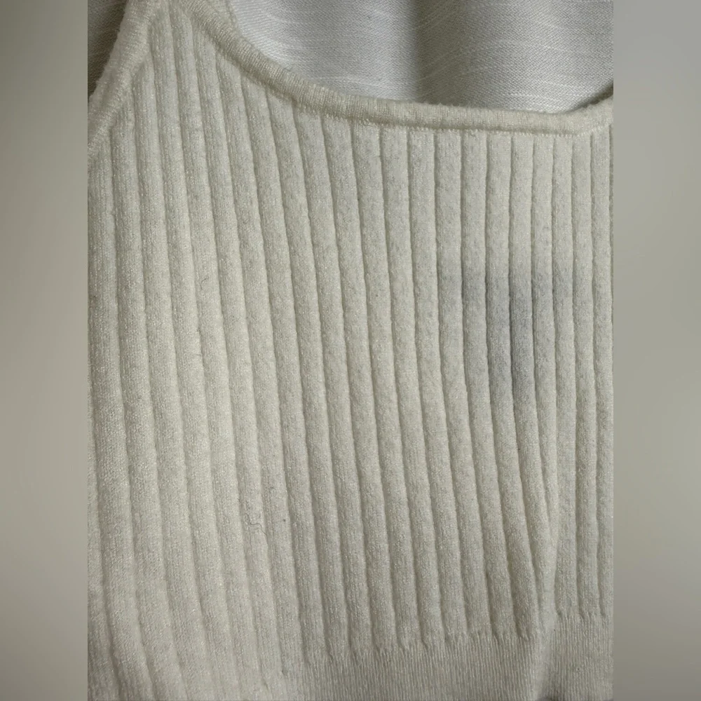 Forever 21 Cream Ribbed Knit Crop Spaghetti Strap Bralette Crop Top | Size M - Picture 7 of 10